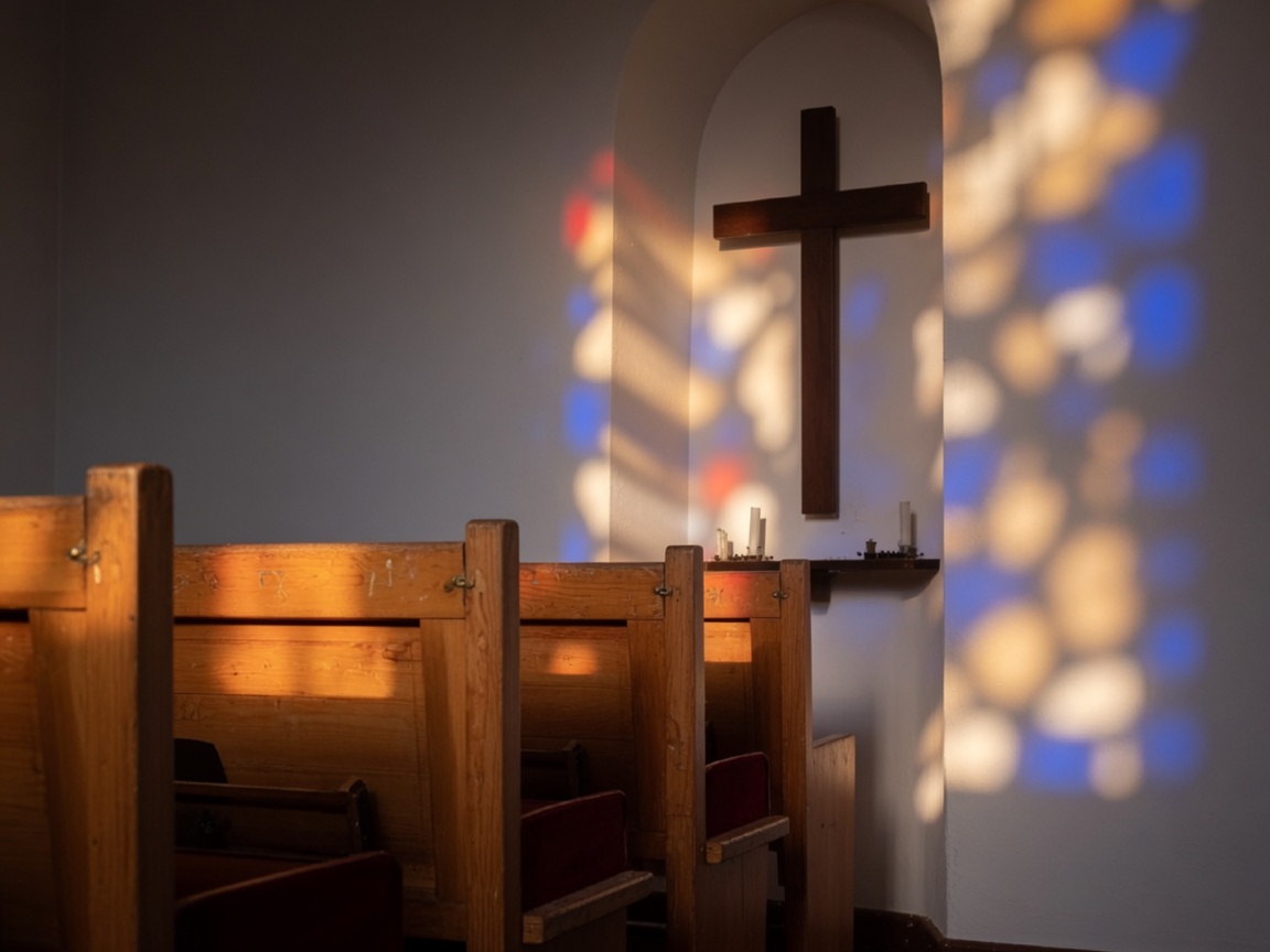 Ambiance intérieure de recueillement, lumière douce et calme